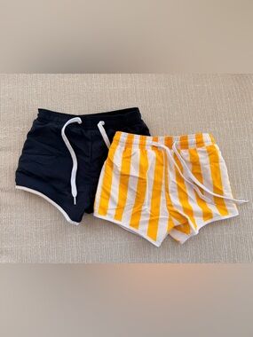 Bundle of Boy Striped and Solid Drawstring Swim Trunk - Yellow/White & Navy 3-4T